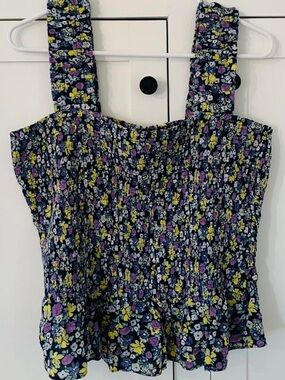 Lauren Conrad Floral Smocked Peplum Tank Top - Purple/Yellow Floral